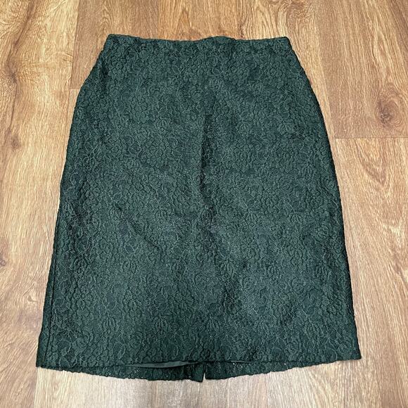 Ann Taylor Womens Dark Green Lace Stretch Pencil Skirt Size 0P Petite - Picture 1 of 8